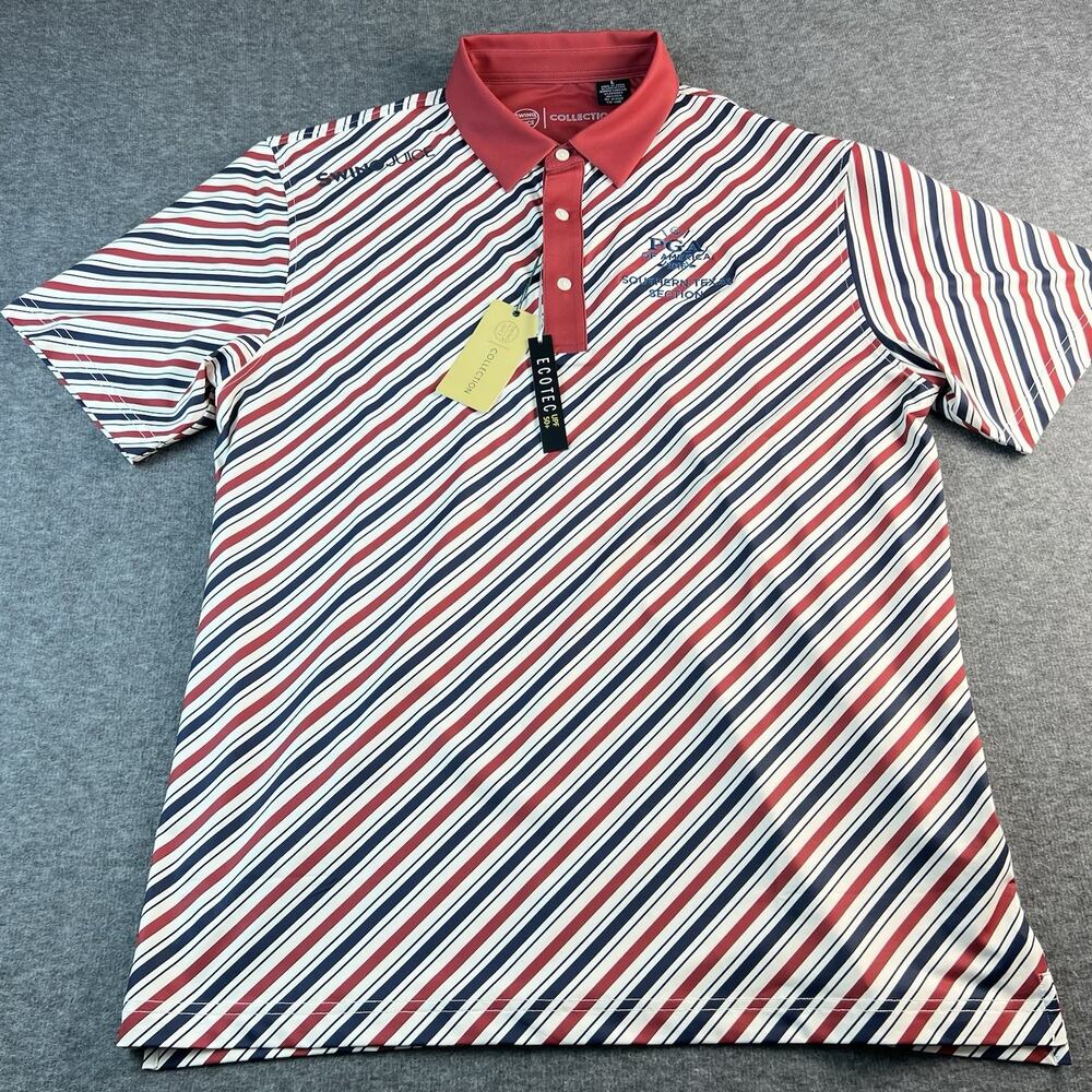 Swing Juice Collection Polo Shirt Mens L Candy Stripes Golf PGA Of America Logo